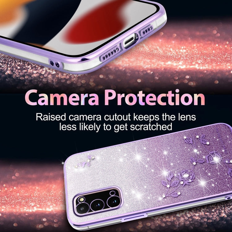 For Samsung Galaxy S20 Gradient Glitter Flower All-inclusive Phone Case