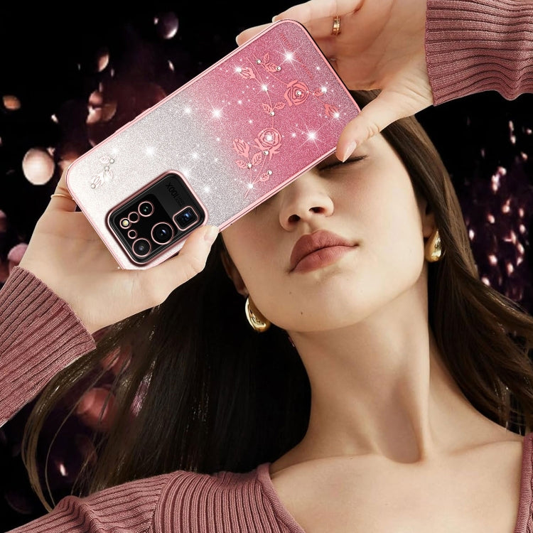 For Samsung Galaxy S20 Ultra Gradient Glitter Flower All-inclusive Phone Case