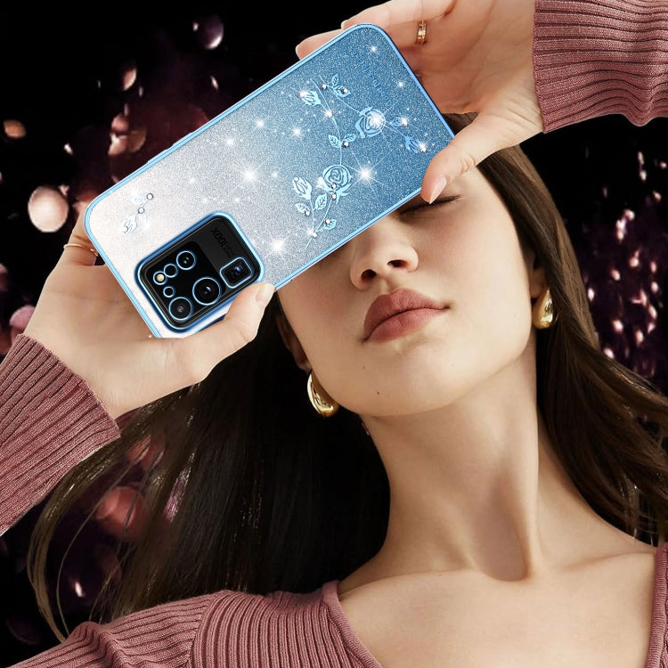 For Samsung Galaxy S20 Ultra Gradient Glitter Flower All-inclusive Phone Case