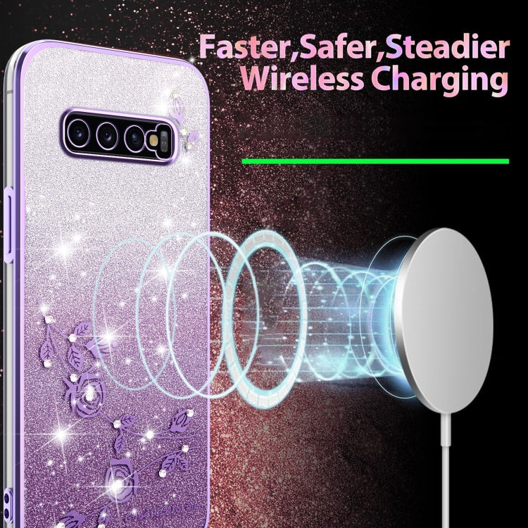 For Samsung Galaxy S10+ Gradient Glitter Flower All-inclusive Phone Case