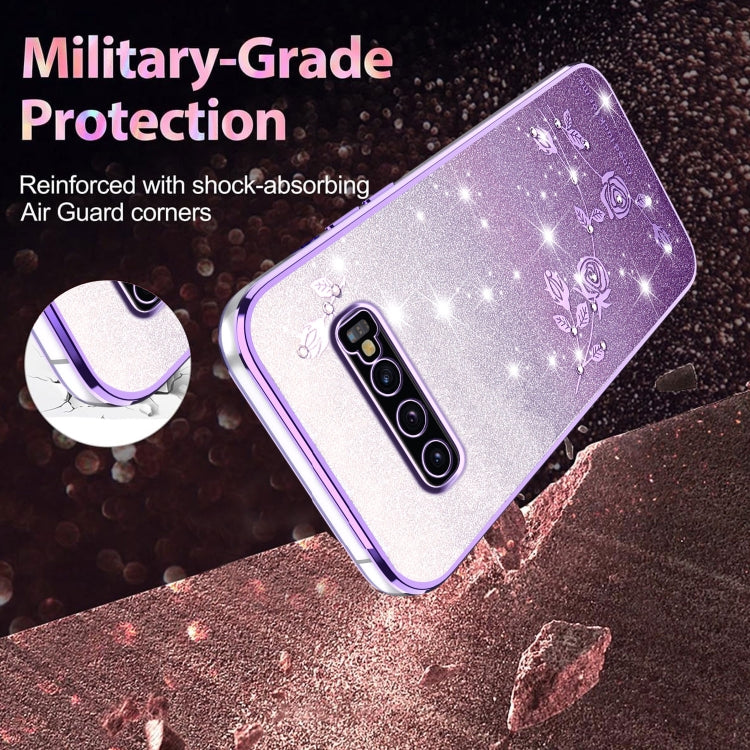 For Samsung Galaxy S10+ Gradient Glitter Flower All-inclusive Phone Case