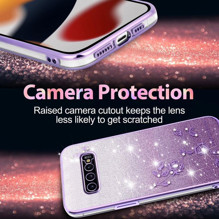 For Samsung Galaxy S10+ Gradient Glitter Flower All-inclusive Phone Case