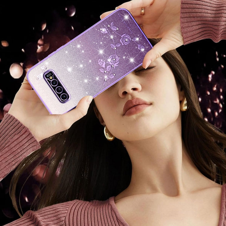 For Samsung Galaxy S10+ Gradient Glitter Flower All-inclusive Phone Case