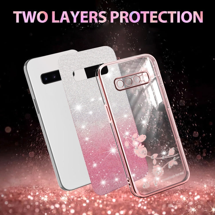 For Samsung Galaxy S10+ Gradient Glitter Flower All-inclusive Phone Case