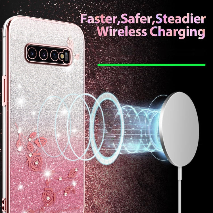 For Samsung Galaxy S10+ Gradient Glitter Flower All-inclusive Phone Case