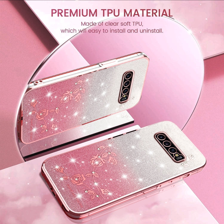 For Samsung Galaxy S10+ Gradient Glitter Flower All-inclusive Phone Case