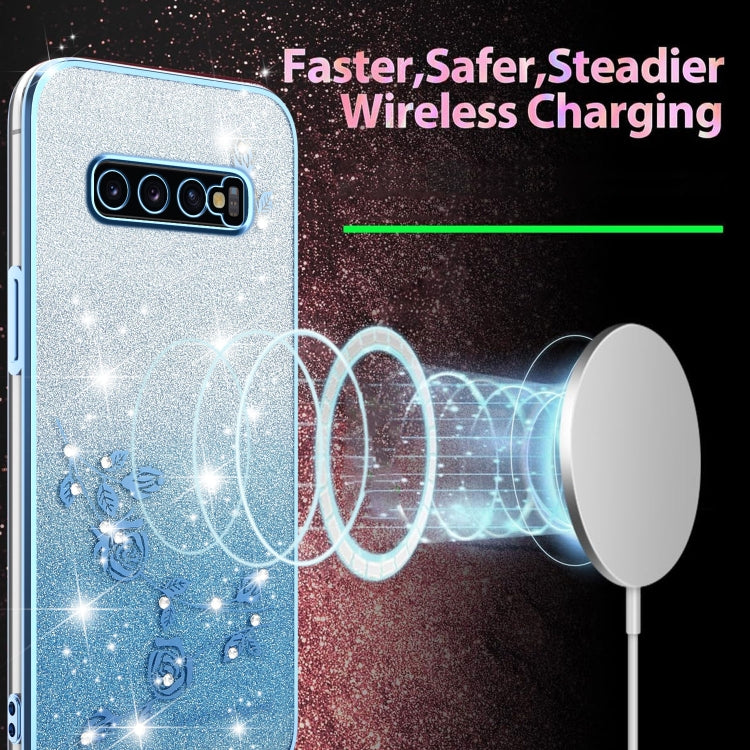 For Samsung Galaxy S10+ Gradient Glitter Flower All-inclusive Phone Case