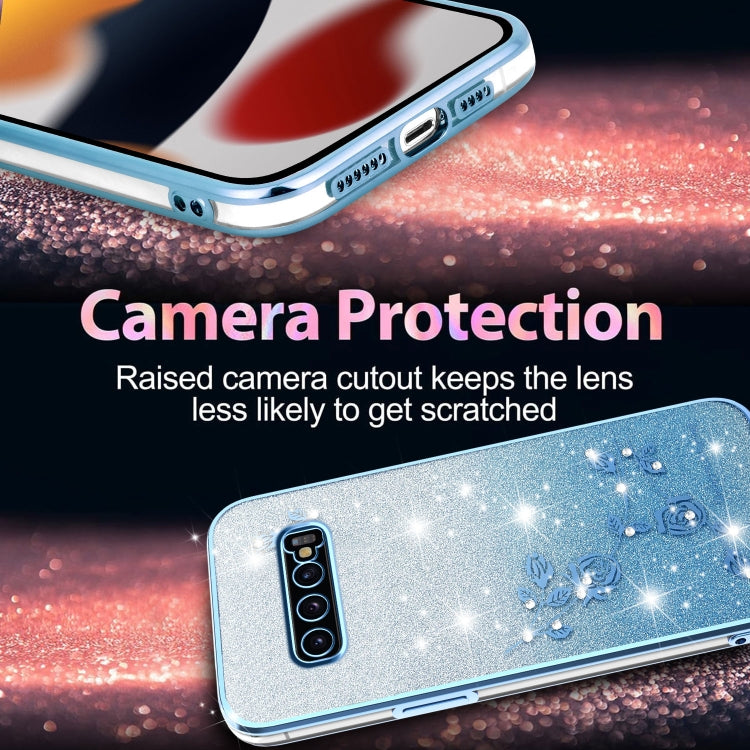 For Samsung Galaxy S10+ Gradient Glitter Flower All-inclusive Phone Case
