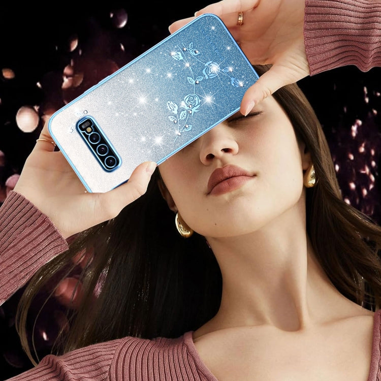 For Samsung Galaxy S10+ Gradient Glitter Flower All-inclusive Phone Case