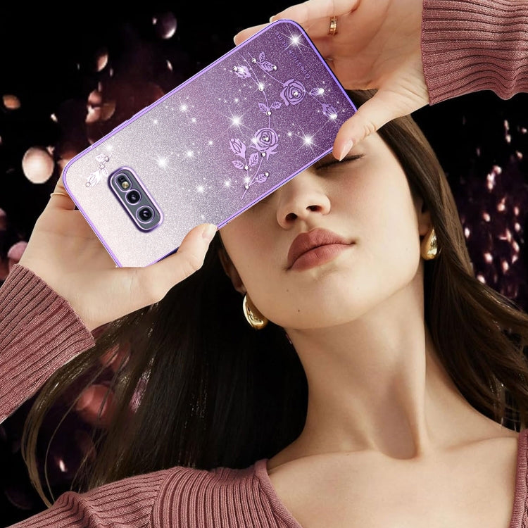 For Samsung Galaxy S10e Gradient Glitter Flower All-inclusive Phone Case