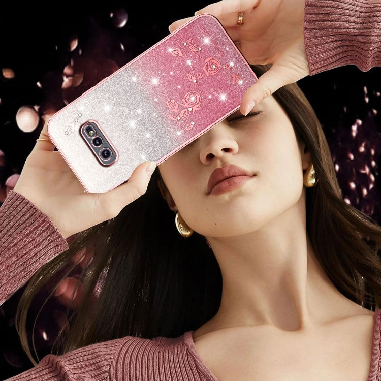 For Samsung Galaxy S10e Gradient Glitter Flower All-inclusive Phone Case