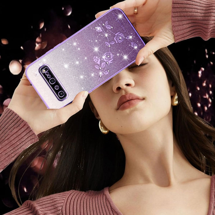 For Samsung Galaxy S10 5G Gradient Glitter Flower All-inclusive Phone Case