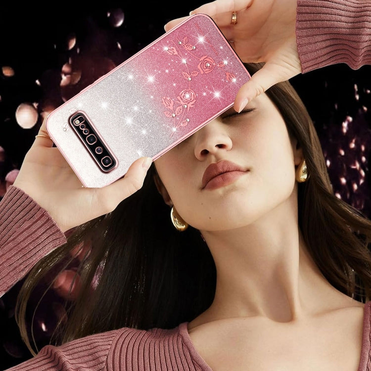 For Samsung Galaxy S10 5G Gradient Glitter Flower All-inclusive Phone Case