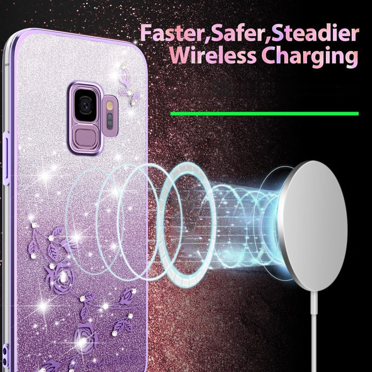 For Samsung Galaxy S9 Gradient Glitter Flower All-inclusive Phone Case