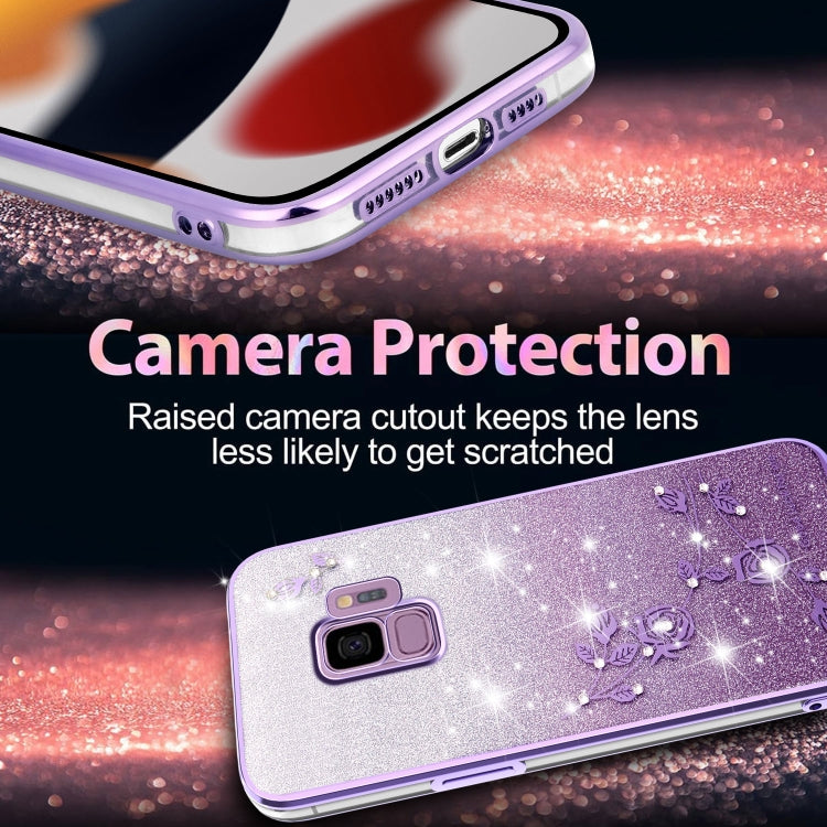 For Samsung Galaxy S9 Gradient Glitter Flower All-inclusive Phone Case