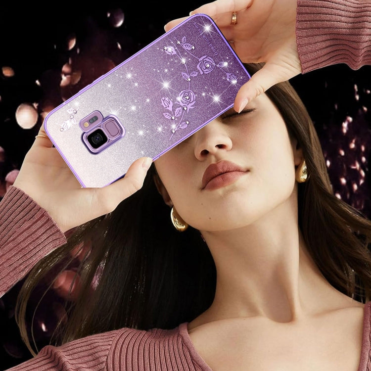 For Samsung Galaxy S9 Gradient Glitter Flower All-inclusive Phone Case