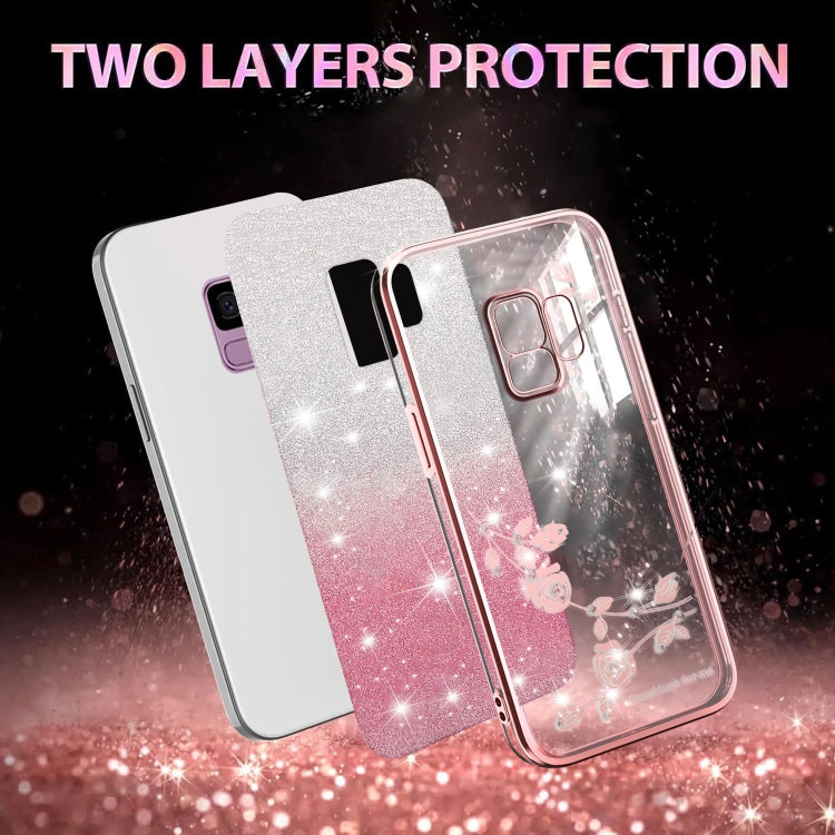For Samsung Galaxy S9 Gradient Glitter Flower All-inclusive Phone Case