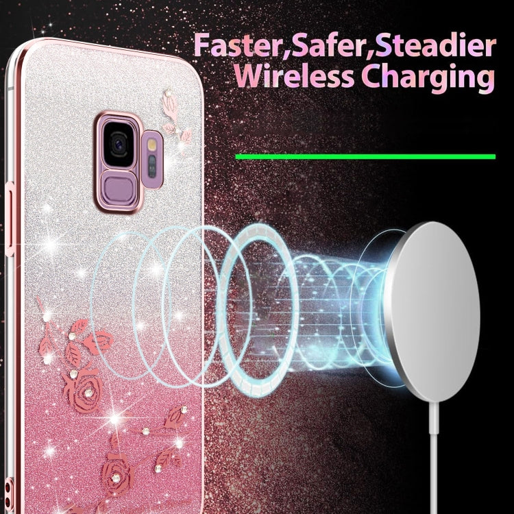 For Samsung Galaxy S9 Gradient Glitter Flower All-inclusive Phone Case
