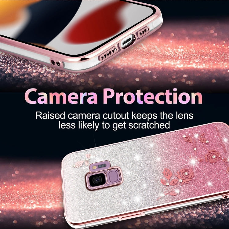 For Samsung Galaxy S9 Gradient Glitter Flower All-inclusive Phone Case