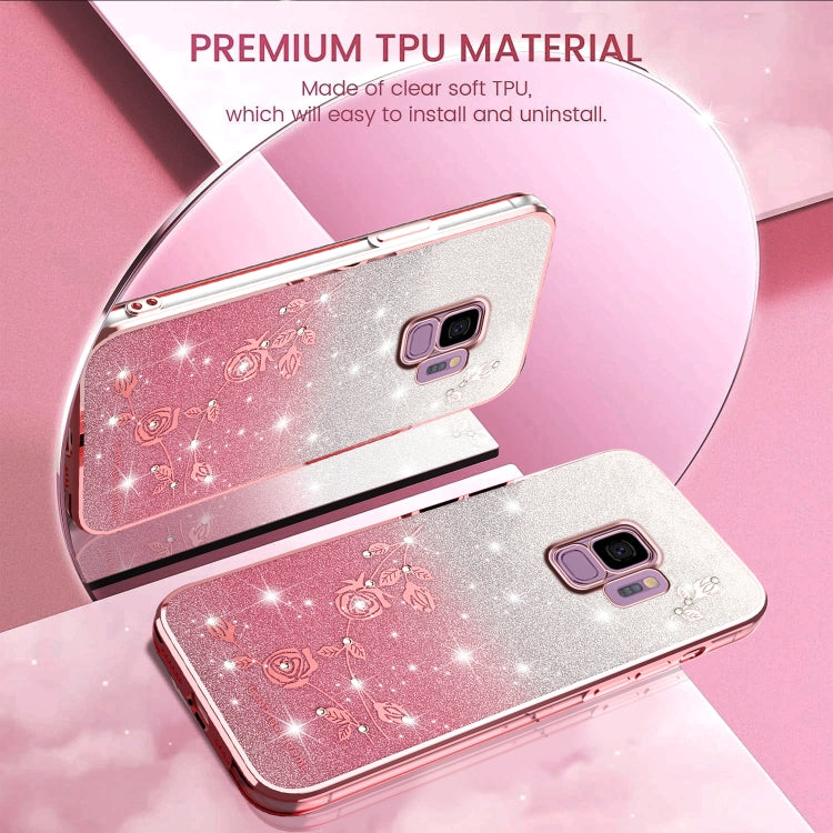 For Samsung Galaxy S9 Gradient Glitter Flower All-inclusive Phone Case