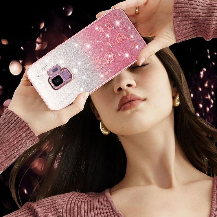 For Samsung Galaxy S9 Gradient Glitter Flower All-inclusive Phone Case