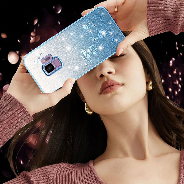 For Samsung Galaxy S9 Gradient Glitter Flower All-inclusive Phone Case