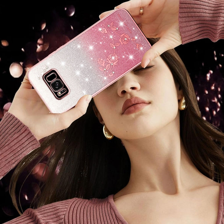For Samsung Galaxy S8+ Gradient Glitter Flower All-inclusive Phone Case