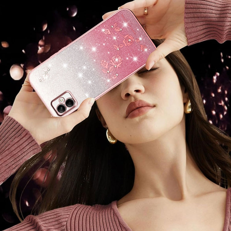 For Samsung Galaxy A05 Gradient Glitter Flower All-inclusive Phone Case