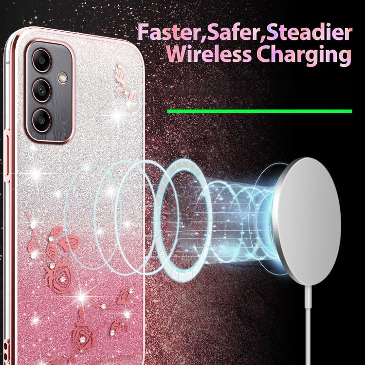 For Samsung Galaxy A05s Gradient Glitter Flower All-inclusive Phone Case