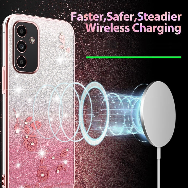 For Samsung Galaxy A15 Gradient Glitter Flower All-inclusive Phone Case