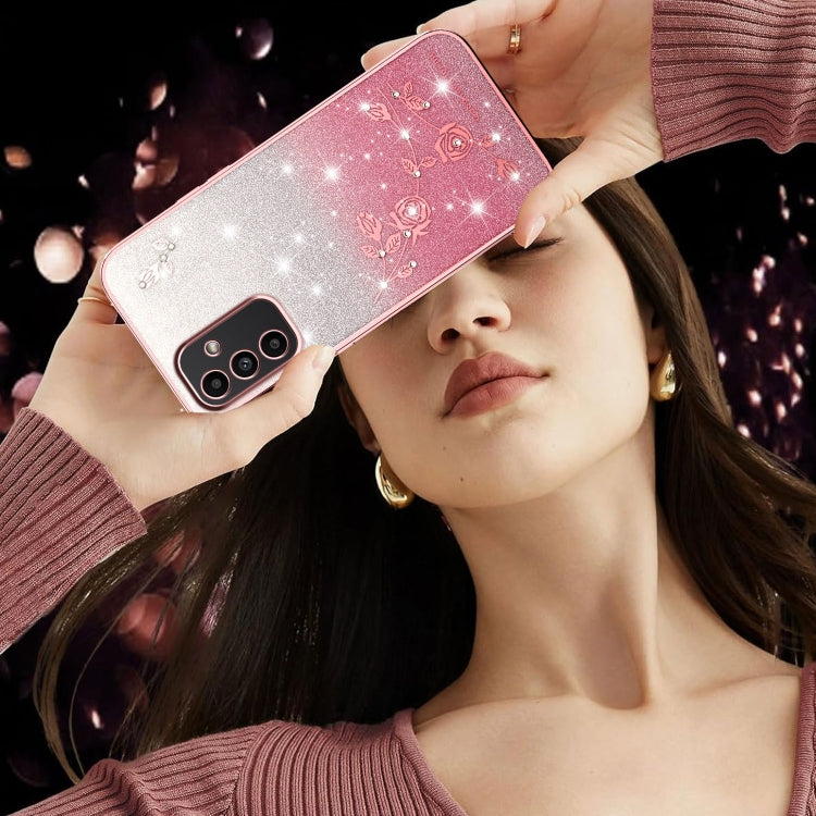 For Samsung Galaxy A15 Gradient Glitter Flower All-inclusive Phone Case