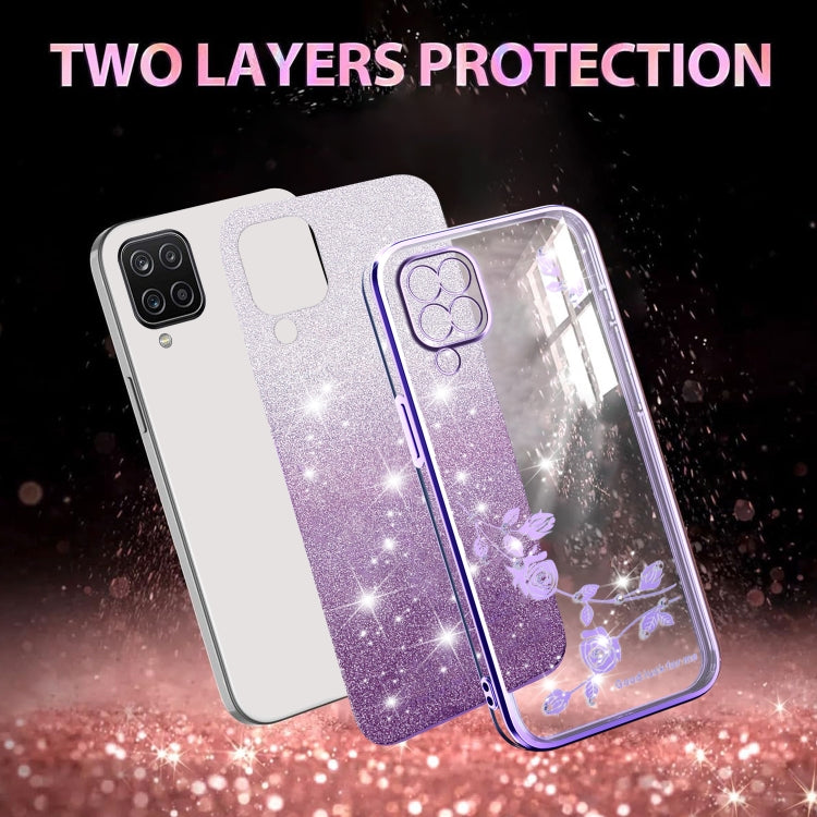 For Samsung Galaxy A12 Gradient Glitter Flower All-inclusive Phone Case