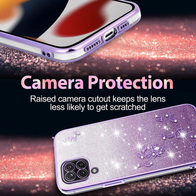 For Samsung Galaxy A12 Gradient Glitter Flower All-inclusive Phone Case