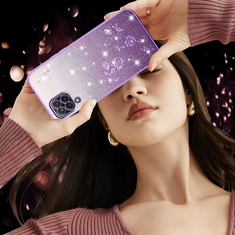 For Samsung Galaxy A12 Gradient Glitter Flower All-inclusive Phone Case