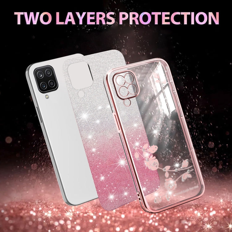 For Samsung Galaxy A12 Gradient Glitter Flower All-inclusive Phone Case