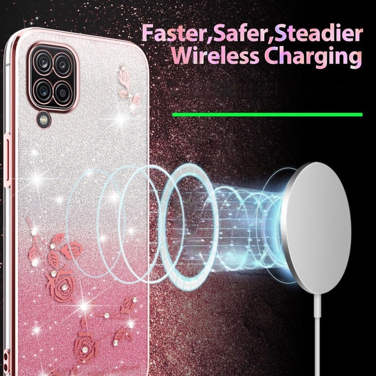 For Samsung Galaxy A12 Gradient Glitter Flower All-inclusive Phone Case