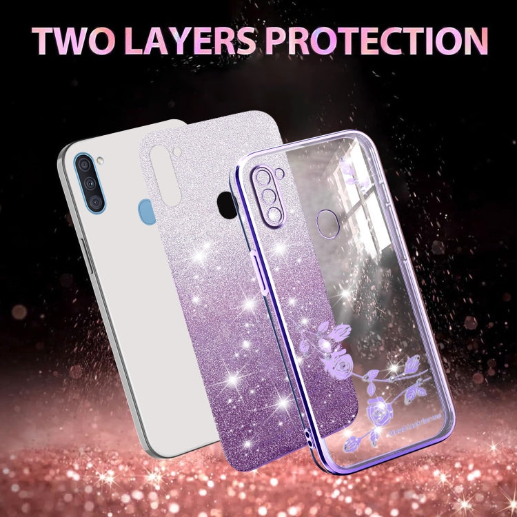 For Samsung Galaxy A11 Gradient Glitter Flower All-inclusive Phone Case
