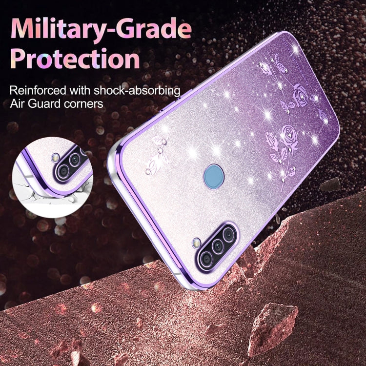 For Samsung Galaxy A11 Gradient Glitter Flower All-inclusive Phone Case