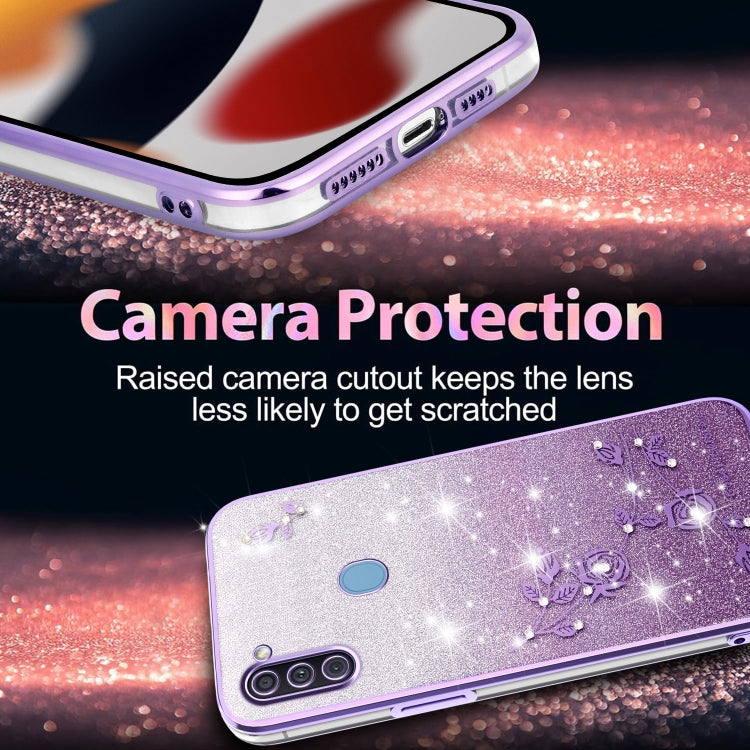 For Samsung Galaxy A11 Gradient Glitter Flower All-inclusive Phone Case