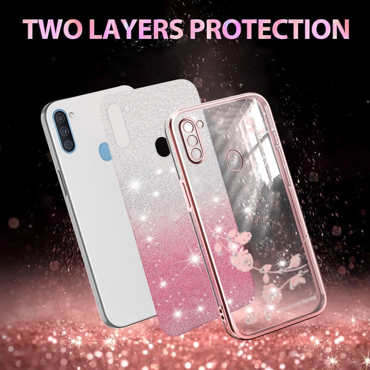 For Samsung Galaxy A11 Gradient Glitter Flower All-inclusive Phone Case