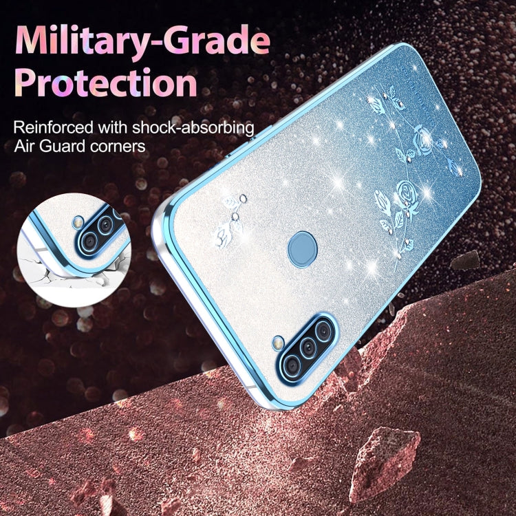 For Samsung Galaxy A11 Gradient Glitter Flower All-inclusive Phone Case