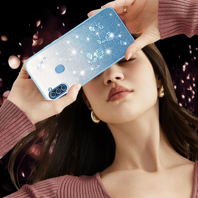 For Samsung Galaxy A11 Gradient Glitter Flower All-inclusive Phone Case