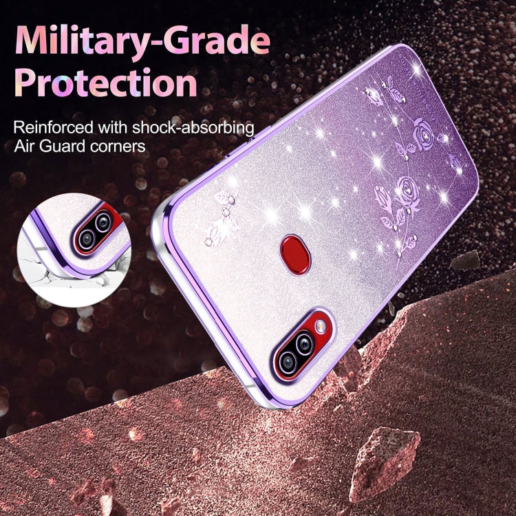 For Samsung Galaxy A10s Gradient Glitter Flower All-inclusive Phone Case