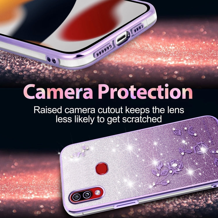 For Samsung Galaxy A10s Gradient Glitter Flower All-inclusive Phone Case