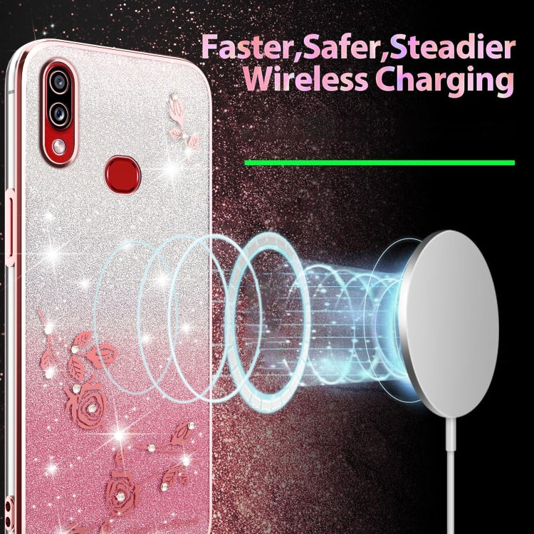 For Samsung Galaxy A10s Gradient Glitter Flower All-inclusive Phone Case