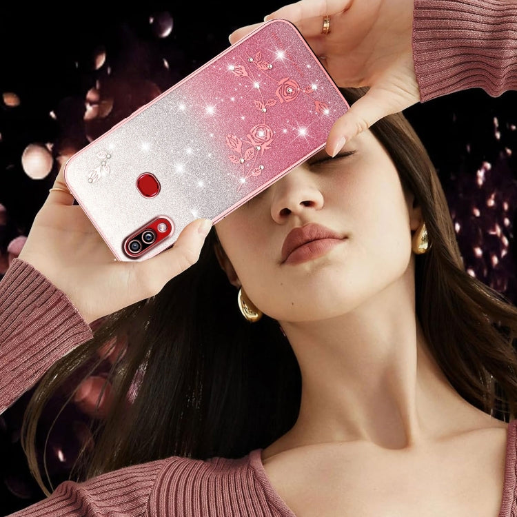 For Samsung Galaxy A10s Gradient Glitter Flower All-inclusive Phone Case