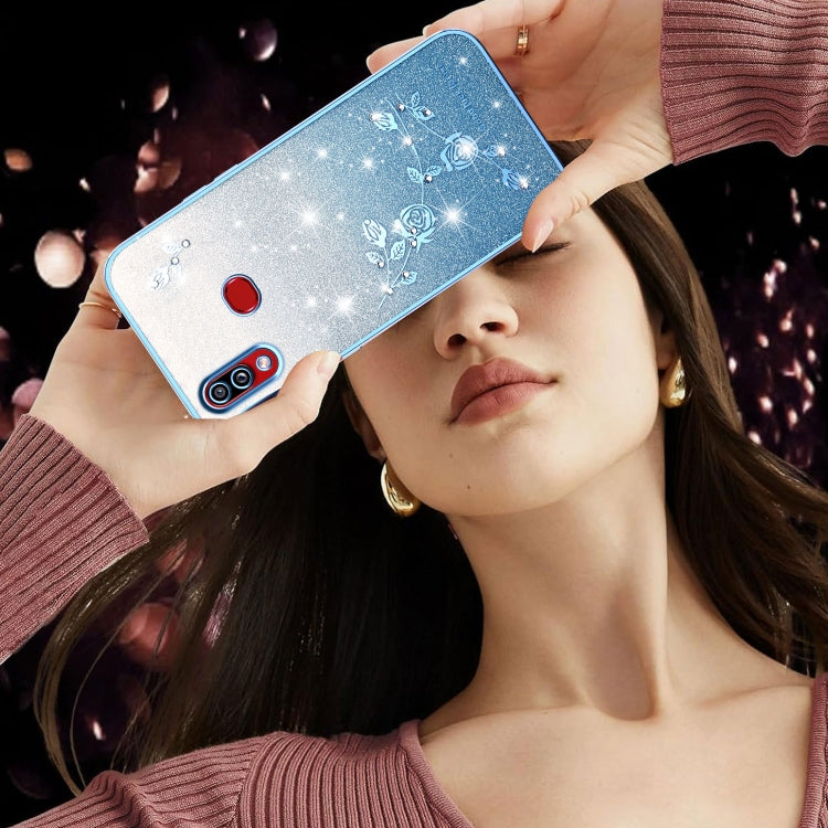 For Samsung Galaxy A10s Gradient Glitter Flower All-inclusive Phone Case