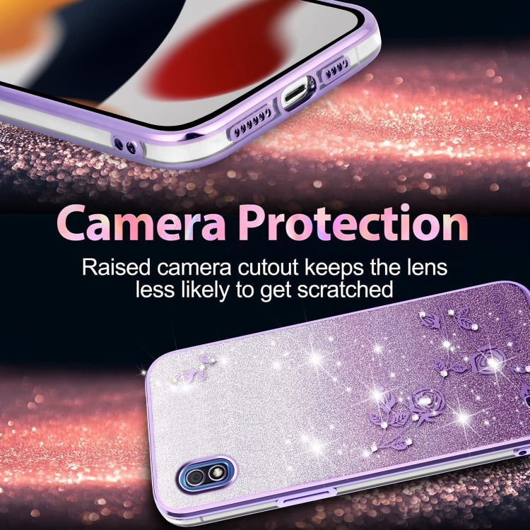For Samsung Galaxy A10 Gradient Glitter Flower All-inclusive Phone Case
