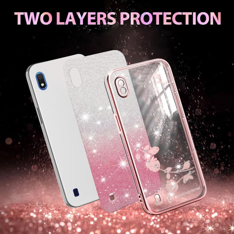 For Samsung Galaxy A10 Gradient Glitter Flower All-inclusive Phone Case