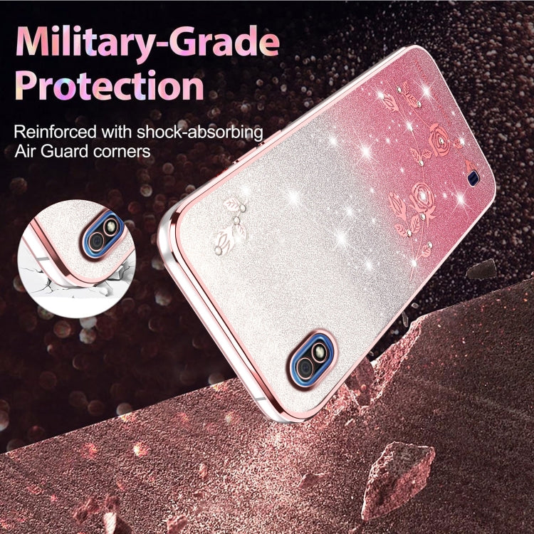 For Samsung Galaxy A10 Gradient Glitter Flower All-inclusive Phone Case